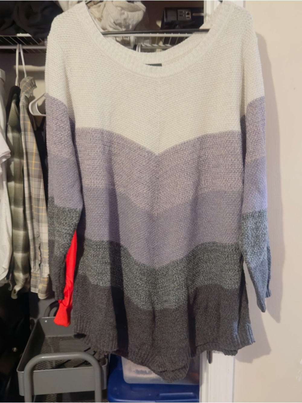 Alyx Colorblock Crewneck Sweater in White, Lavender & Gray